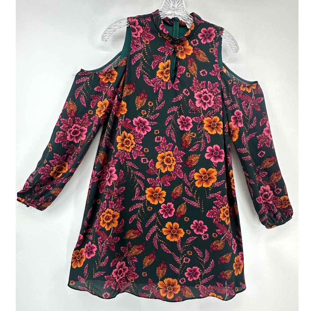 Everly Floral Cold Shoulder Mini Dress Fall Festival Keyhole Neck Boho Dainty